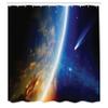Ambesonne Outer Space Shower Curtain, Comet Approaches Planet Earth Nebula and Stars in Space Picture, Cloth Fabric Bathroom Decor Set with Hooks, 69" W x 84" L, Navy Blue Marigold White view 2