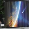 Ambesonne Outer Space Shower Curtain, Comet Approaches Planet Earth Nebula and Stars in Space Picture, Cloth Fabric Bathroom Decor Set with Hooks, 69" W x 84" L, Navy Blue Marigold White view 3