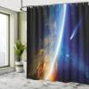 Ambesonne Outer Space Shower Curtain, Comet Approaches Planet Earth Nebula and Stars in Space Picture, Cloth Fabric Bathroom Decor Set with Hooks, 69" W x 84" L, Navy Blue Marigold White view 4