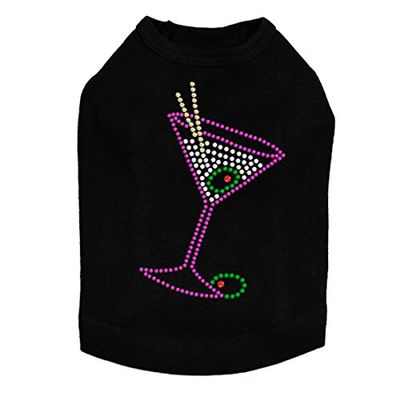 Martini - Fuchsia with Clear Rhinestones - Dog Tank, 2XL Black