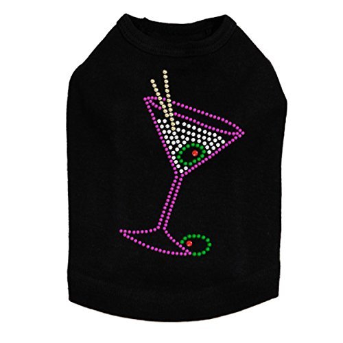 Martini - Fuchsia with Clear Rhinestones - Dog Tank, 2XL Black