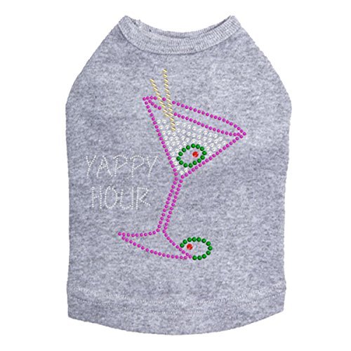 Martini - Fuchsia with Clear Rhinestones with Yappy Hour - Dog Tank, 2XL Heather Gray