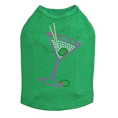 Martini - Fuchsia with Clear Rhinestones - Dog Tank, XS Kelly Green