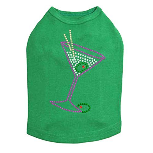 Martini - Fuchsia with Clear Rhinestones - Dog Tank, XS Kelly Green