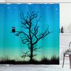Ambesonne Owls Shower Curtain, Owl in Naked Winter Tree Under Night Sky with Stars Grass Goodnight Artwork, Cloth Fabric Bathroom Decor Set with Hooks, 69" W x 75" L, Turquoise Black view 1