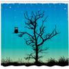 Ambesonne Owls Shower Curtain, Owl in Naked Winter Tree Under Night Sky with Stars Grass Goodnight Artwork, Cloth Fabric Bathroom Decor Set with Hooks, 69" W x 75" L, Turquoise Black view 2