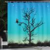 Ambesonne Owls Shower Curtain, Owl in Naked Winter Tree Under Night Sky with Stars Grass Goodnight Artwork, Cloth Fabric Bathroom Decor Set with Hooks, 69" W x 75" L, Turquoise Black view 3