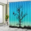 Ambesonne Owls Shower Curtain, Owl in Naked Winter Tree Under Night Sky with Stars Grass Goodnight Artwork, Cloth Fabric Bathroom Decor Set with Hooks, 69" W x 75" L, Turquoise Black view 4