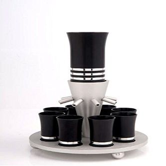 Agayof Eight Cup Kiddush Fountain Set in Aluminum 28 X 130 cm (Black)