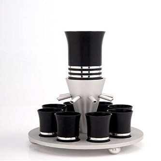 Agayof Eight Cup Kiddush Fountain Set in Aluminum 28 X 130 cm (Black)