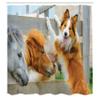 Ambesonne Nature Shower Curtain, Pony and Border Collie Dog are Dating Friendship Companionship Themed Nature, Cloth Fabric Bathroom Decor Set with Hooks, 69" W x 84" L, Amber Tan Grey view 2