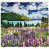 Ambesonne Nature Shower Curtain, Mountain Lake and Colorful Flowers of Blossoms with Pine Trees in New Zealand by Lakeside View, Cloth Fabric Bathroom Decor Set with Hooks, 69" W x 84" L, Blue Pink view 2