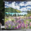 Ambesonne Nature Shower Curtain, Mountain Lake and Colorful Flowers of Blossoms with Pine Trees in New Zealand by Lakeside View, Cloth Fabric Bathroom Decor Set with Hooks, 69" W x 84" L, Blue Pink view 3