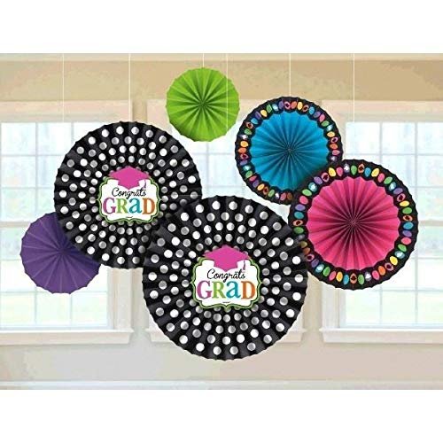 Amscan Dream Big Fan Graduation Party Decoration (Pack of 6), Multicolor, 13" x 11"