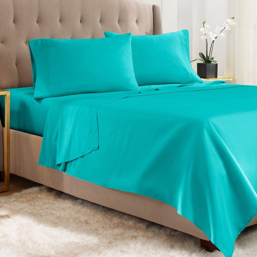 Empyrean Twin Sheets Set - 3 PC Super Soft Twin Bed Sheets - Double Brushed Microfiber Twin Sheet Set - Hotel Luxury Teal Blue Bed Sheets Twin Size, with 4 Corner Elastic Straps