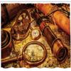 Ambesonne Antique Shower Curtain, Magnifying Glass Compass Telescope and Pocket Watch on an Old Map Nautical, Cloth Fabric Bathroom Decor Set with Hooks, 69" W x 84" L, Orange Brown Yellow view 2