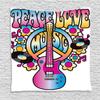 Ambesonne Groovy Tapestry, Peace Love Music Text Guitar Records Flowers Musical Notes Illustration, Wall Hanging for Bedroom Living Room Dorm Decor, 60" X 80", Blue Pink Yellow view 1
