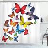 Ambesonne Butterflies Shower Curtain, Many Different Butterflies Romance Togetherness Joy Wildflowers Hiking Trees, Cloth Fabric Bathroom Decor Set with Hooks, 69" W x 84" L, Red Yellow view 1