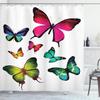 Ambesonne Butterflies Shower Curtain, Butterflies Flying Freedom Happiness Holidays Summertime Tropic Jungle Theme, Cloth Fabric Bathroom Decor Set with Hooks, 69" W x 84" L, Multicolor White view 1