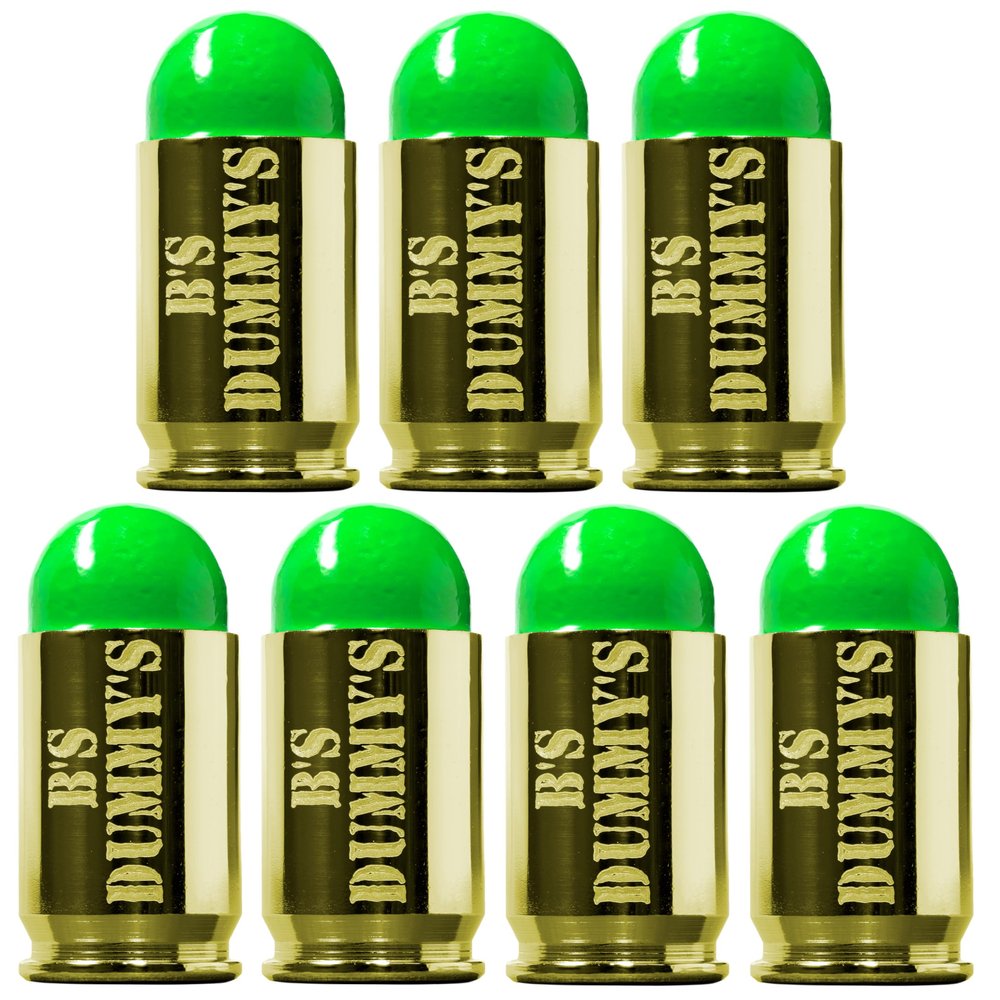 B-Unique Enterprises, Inc. B's Dry Fire Snap Caps - Dummy 380 Auto Training Caps (7 Pack) (Green Brass)