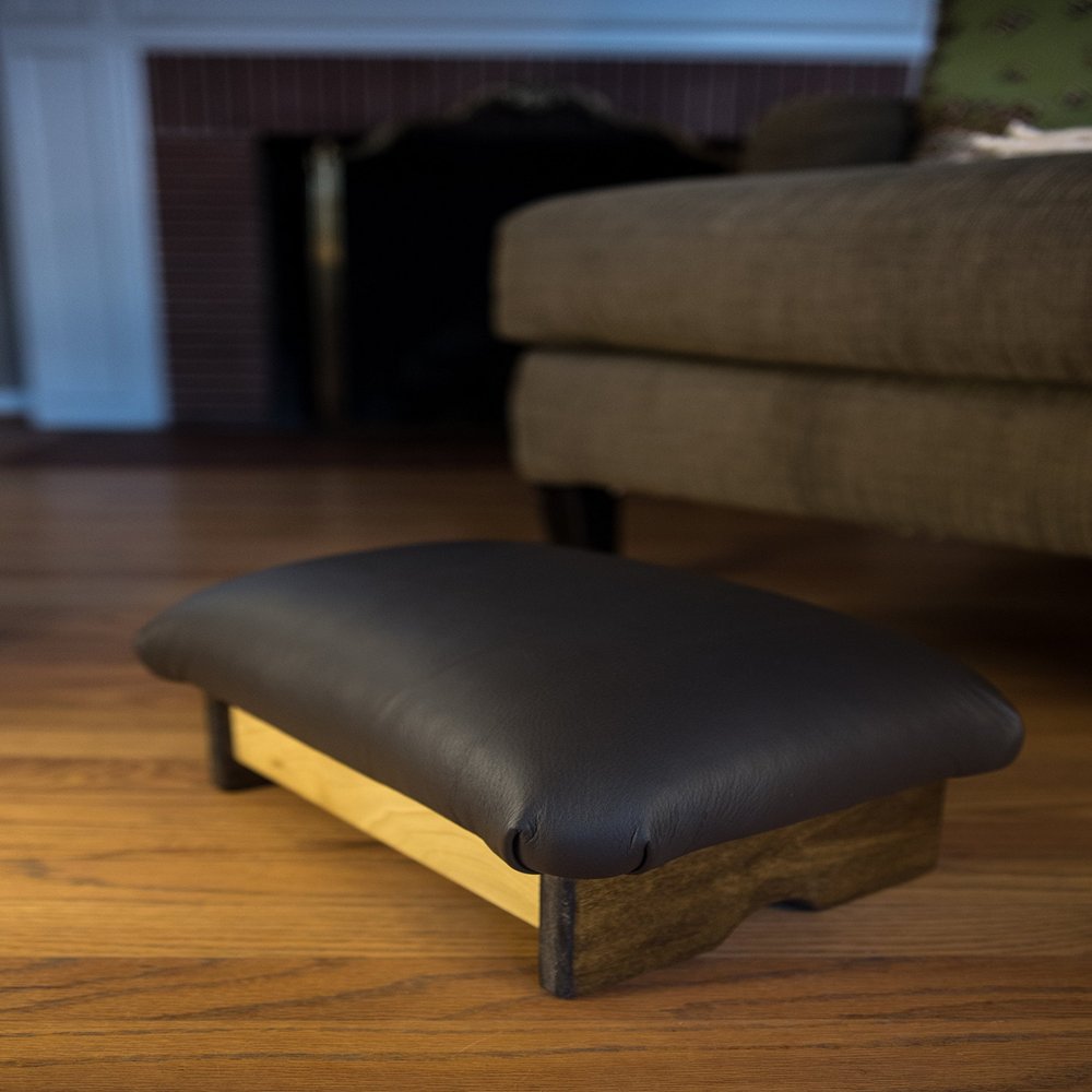 KR Ideas Padded Foot Stool: Dark Chocolate Truffle Leather (Made in The USA) (7" Tall - Chic Frame)