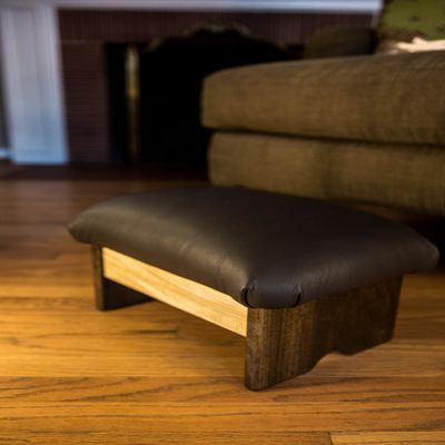 KR Ideas Padded Foot Stool: Dark Chocolate Truffle Leather (Made in The USA) (9" Tall - Chic Frame)