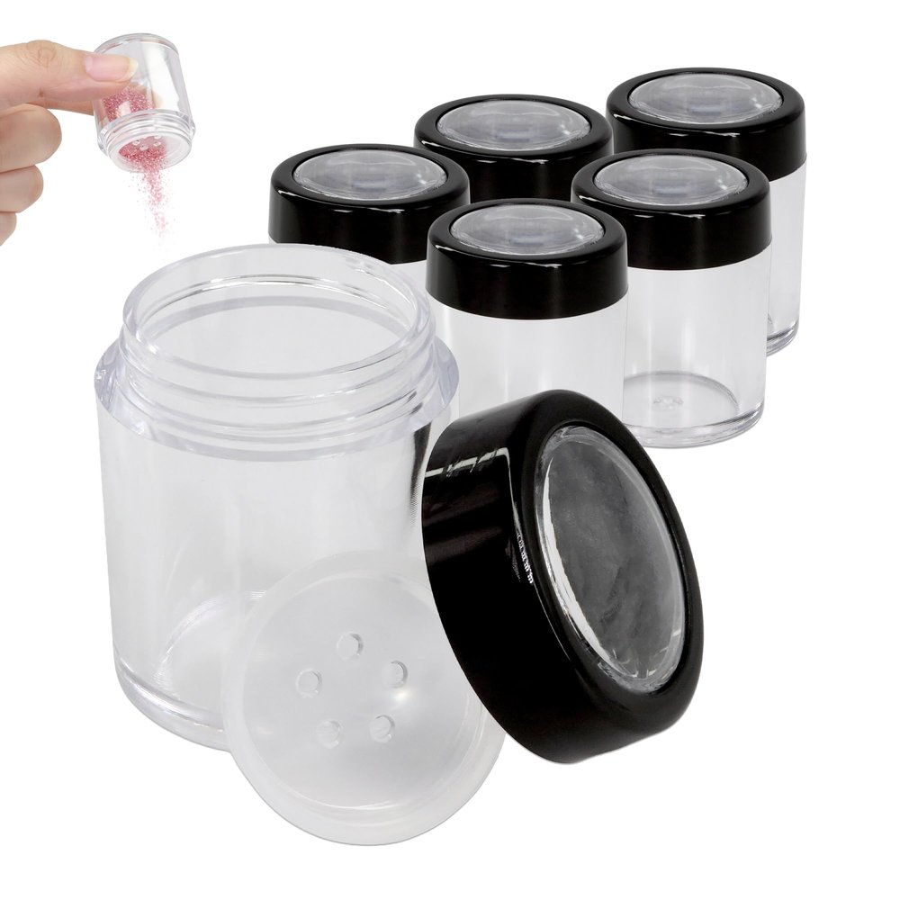 (Quantity: 6 Pieces) Beauticom 10G/10ML Acrylic Transparent Cylinder Sifter Container Jar with Clear Lid Window