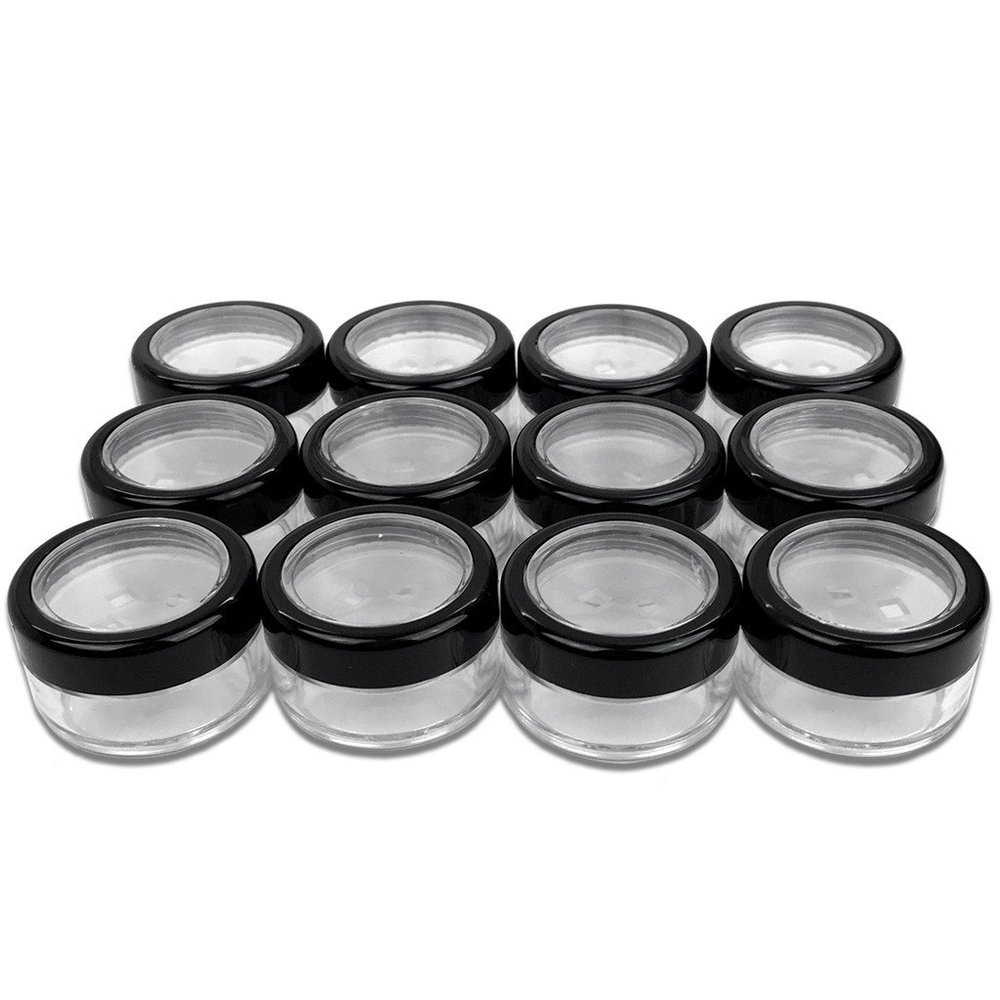 (Quantity: 48 Pieces) Beauticom 10G/10ML Acrylic Transparent Round Sifter Container Jar with Clear Lid Window