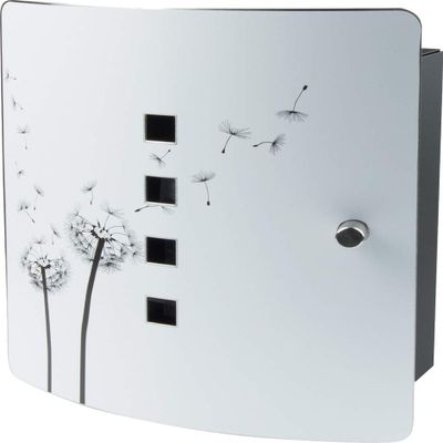 Burg-Wchter Stainless Steel Door Wall Key Box with 10 Hooks Practical Magnetic Closure Printed Dandelion, 240 mm 6204/10 Ni