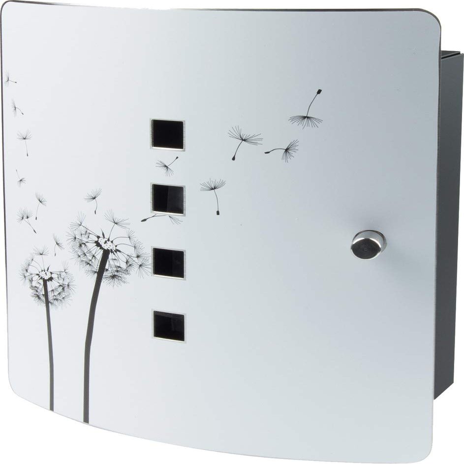 Burg-Wchter Stainless Steel Door Wall Key Box with 10 Hooks Practical Magnetic Closure Printed Dandelion, 240 mm 6204/10 Ni