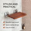Folding Shower Seat - Teak Shower Seat Wall Mounted - 16 Inch Floating Fold Down in Shower Bench - Fold Up Bathroom Stool - Foldable Teak Wood Chair with Stainless Steel Wall Mount - 330lb Capacity view 2