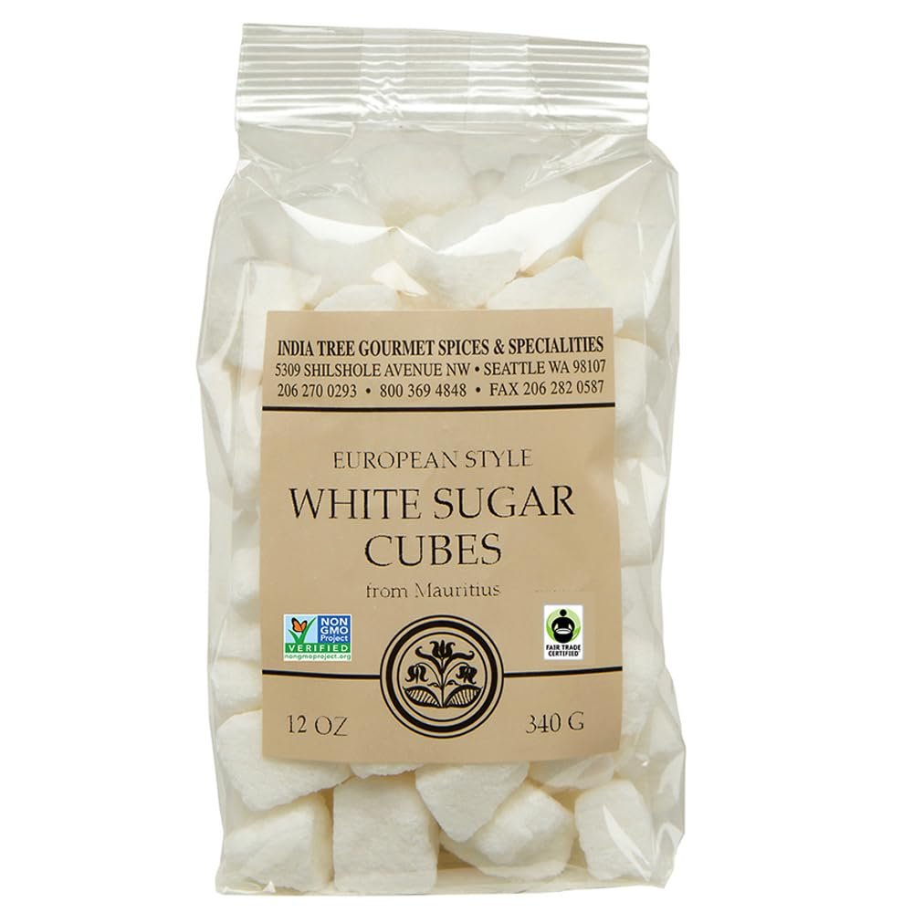 India Tree White Sugar Cubes Mauritius 12 oz Bag Pure Cane Non-GMO Raw Sweetener for Coffee Tea Baking Espresso Beverages Desserts Entertaining Cooking