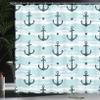 Ambesonne Anchor Shower Curtain, Pattern with Anchors Modern Adventurous Striped Coastline Marine, Cloth Fabric Bathroom Decor Set with Hooks, 69" W x 84" L, Pale Blue view 3