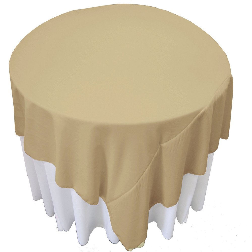 LA Linen Polyester Poplin Washable Square Tablecloth, Stain and Wrinkle Resistant Table Cover 90x90, Fabric Table Cloth for Dinning, Kitchen, Party, Holiday 90 by 90-Inch, Khaki, TCpop90x90_KhakiP03