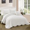 Home Soft Things Super Soft Microplush 4 Piece Bedspread Set Oversize Queen 110" x 120", Antique White Diamond Plaid Scallop Edged Warm Cozy Plush Quilt Comforter Bedding Set with 2 Shams 1 Pillow view 1