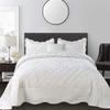 Home Soft Things Super Soft Microplush 4 Piece Bedspread Set Oversize Queen 110" x 120", Antique White Diamond Plaid Scallop Edged Warm Cozy Plush Quilt Comforter Bedding Set with 2 Shams 1 Pillow view 2