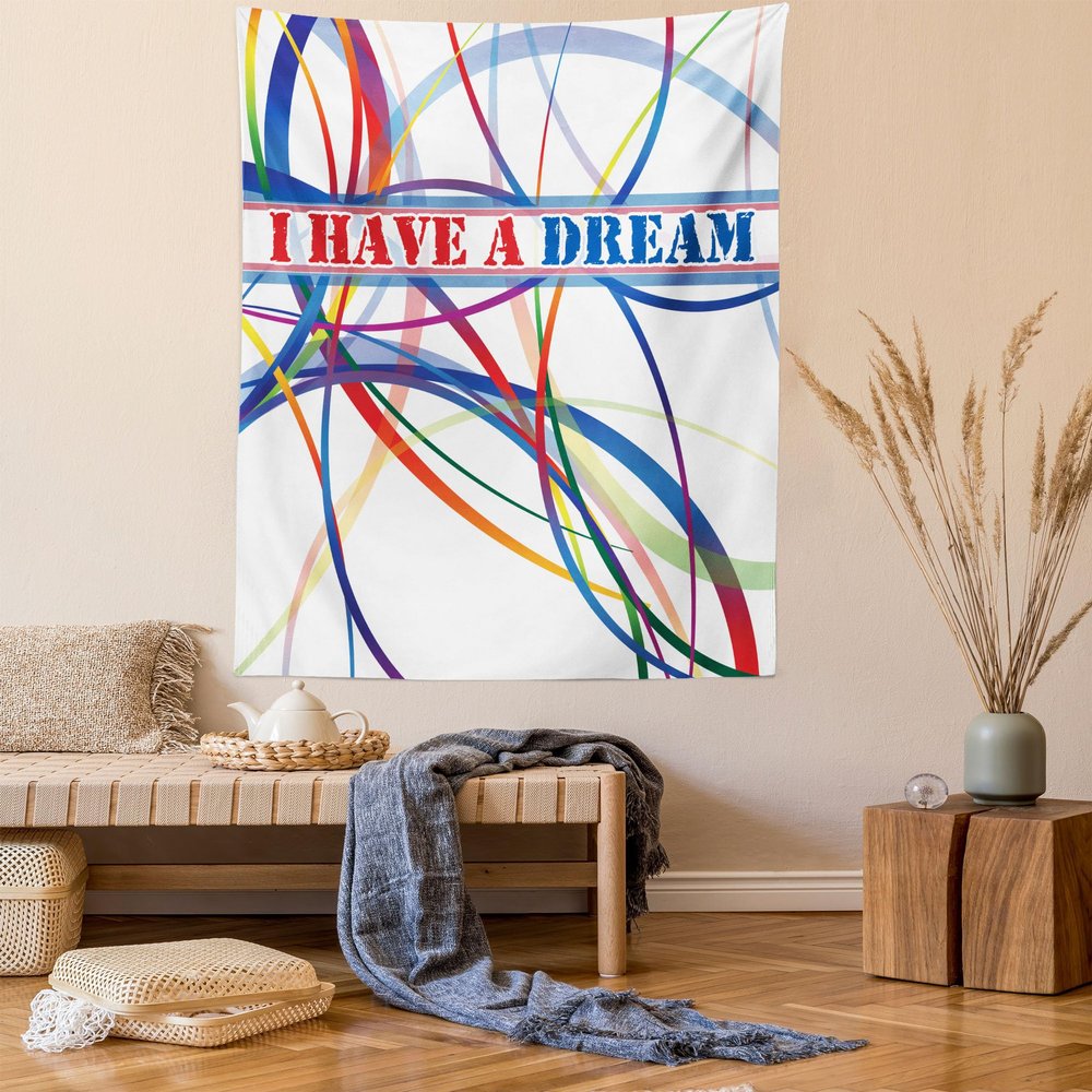 Ambesonne Saying Tapestry, I Have a Dream Famous Words by MLK Black History Month American Artwork, Wall Hanging for Bedroom Living Room Dorm Decor, 40" X 60", Red Blue