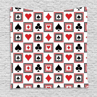 Ambesonne Casino Tapestry, Playings Cards Clubs Hearts Symmetrical Geometric Repeating Ornamental, Wall Hanging for Bedroom Living Room Dorm Decor, 40" X 60", Scarlet Black