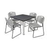 Kee 42" Square Breakroom Table- Grey/ Chrome & 4 Zeng Stack Chairs- Grey view 1