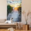 Ambesonne Beach Tapestry, Sunrise at The Seacoast Board Footpath Seascape Peaceful Morning View Scenery Grass, Wall Hanging for Bedroom Living Room Dorm Decor, 40" X 60", Marigold Purpleblue view 2