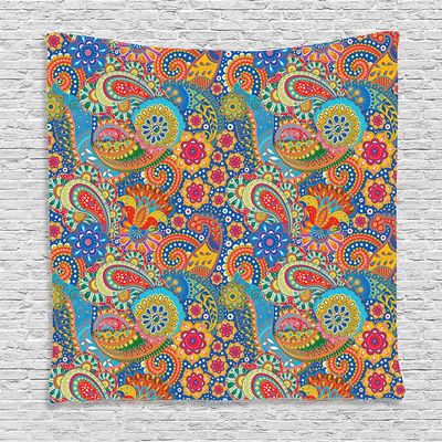 Ambesonne East Tapestry, Colorful Paisley Floral Pattern Classical Ornamental Medieval Art, Wall Hanging for Bedroom Living Room Dorm Decor, 60" X 80", Blue Yellow