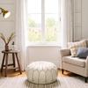 Mina Poufs Stuffed Round Design Moroccan Leather Pouf Ottoman, Handmade, Pre-Filled, 100% Genuine Leather, 13 Height x 20 Diameter, Footstool & Living Room Dcor (White with Pink Stitches) view 2