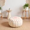 Mina Poufs Stuffed Round Design Moroccan Leather Pouf Ottoman, Handmade, Pre-Filled, 100% Genuine Leather, 13 Height x 20 Diameter, Footstool & Living Room Dcor (White with Pink Stitches) view 4