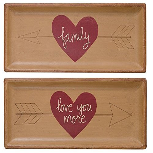 CWI Gifts 5"x13.5" Set Heart and Arrow Tray in Two Assorted Styles, 5" x 13.5"