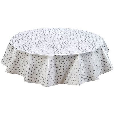 Freckled Sage Round Oilcloth Tablecloth in Dot Silver - You Pick The Size!