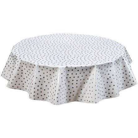 Freckled Sage Round Oilcloth Tablecloth in Dot Silver - You Pick The Size!