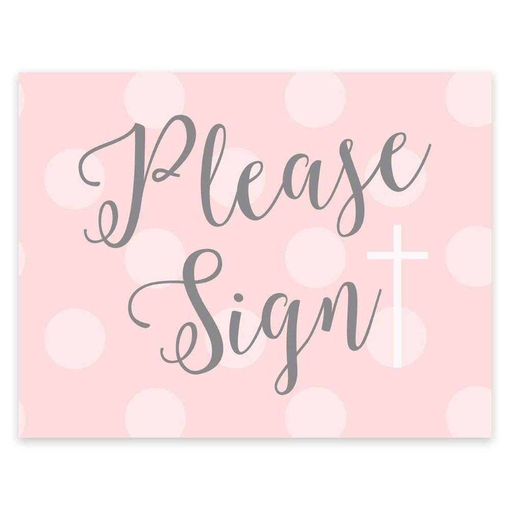 Andaz Press Blush Pink and Gray Baby Girl Baptism Collection, Party Signs, Please Sign, 8.5x11-inch, 1-Pack