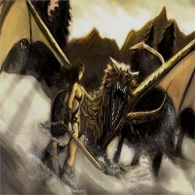Tomorrow sunny 24X36 INCH / Game Dovahkiin Skyrim girl dragon mountains snow shield sword