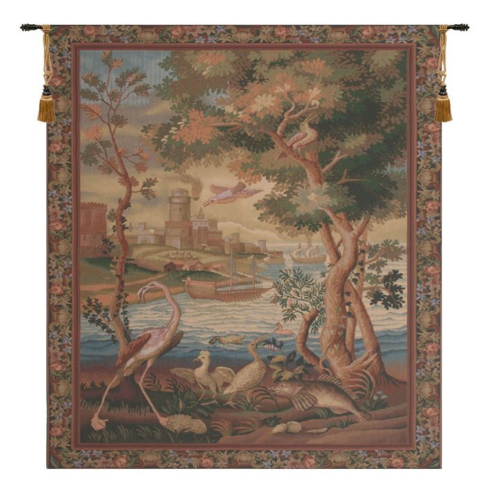 Flamingo Belgian Tapestry Wall Hanging - 38 in. x 62 in. Cotton/Wool/Treveria/Mercurise by Charlotte Home Furnishings