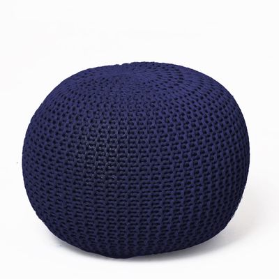 Urban Lifestyle Round Knit Pouf - Hand Woven Cotton, Navy